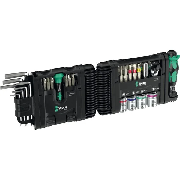 Wera Tool-Check Modular Set Imperial 1, mit 3 Werkzeugmodulen, Bit-Satz (schwarz/grün, 50-teilig, zöllig, inkl. 1/4" Bit-Ratsche, Winkelschlüssel)