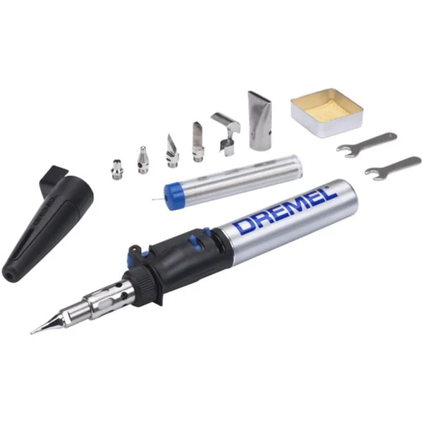 Dremel Butangas Lötkolben Versatip (2000-7) - Arts & Crafts Edition, Lötlampe (silber/schwarz, mit 7 Wechselspitzen, Piezo-Zündung)