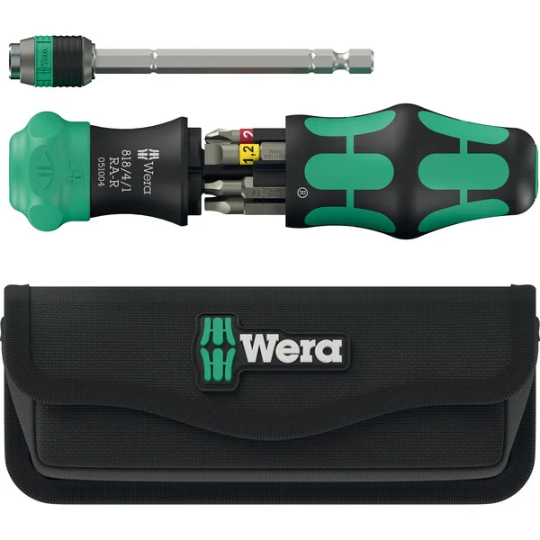 Wera Kraftform Kompakt 26 RA-R mit Tasche, Bit-Satz (schwarz/grün, 6-teilig, 1/4", mit Ratschenfunktion und Rapidaptor Schnellwechselfutter)