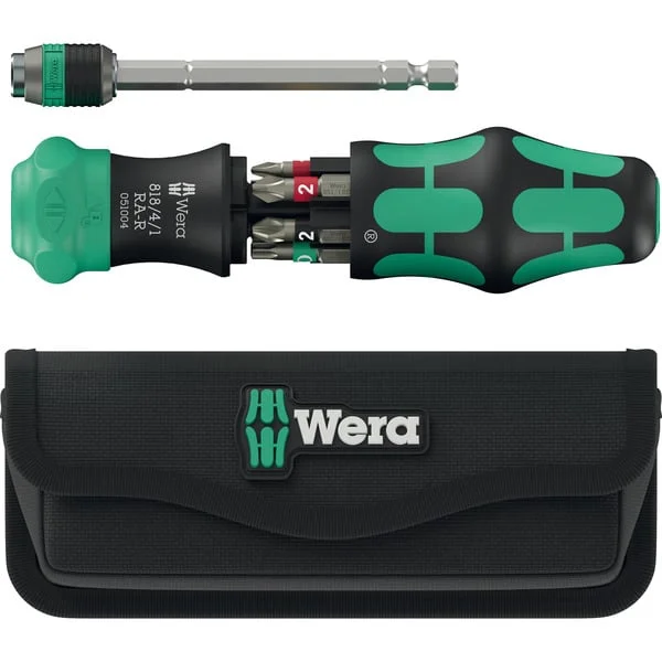 Wera Kraftform Kompakt 20 RA-R mit Tasche, Bit-Satz (schwarz/grün, 6-teilig, 1/4", mit Ratschenfunktion und Rapidaptor Schnellwechselfutter)