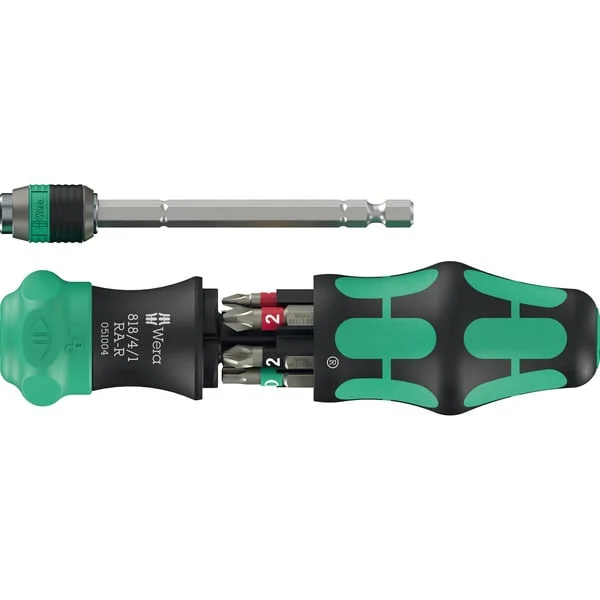 Wera Kraftform Kompakt 20 RA-R, Bit-Satz (schwarz/grün, 6-teilig, 1/4", mit Ratschenfunktion und Rapidaptor Schnellwechselfutter)