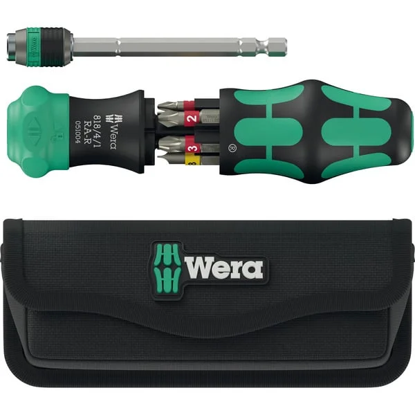 Wera Kraftform Kompakt 25 RA-R mit Tasche, Bit-Satz (schwarz/grün, 6-teilig, 1/4", mit Ratschenfunktion und Rapidaptor Schnellwechselfutter)