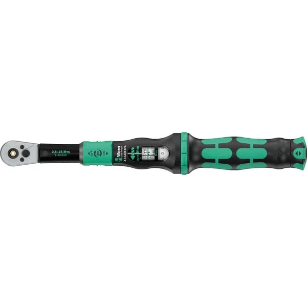 Wera Drehmomentschlüssel mit Durchsteckvierkant Click-Torque Lock A 6 R/L (schwarz/grün, Abtrieb 1/4" Bit-Aufnahme, 2,5 bis 25Nm)