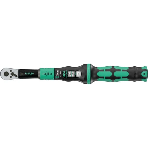 Wera Drehmomentschlüssel mit Umschaltknarre Click-Torque Lock A 5 (schwarz/grün, Abtrieb 1/4", 2,5 bis 25Nm)