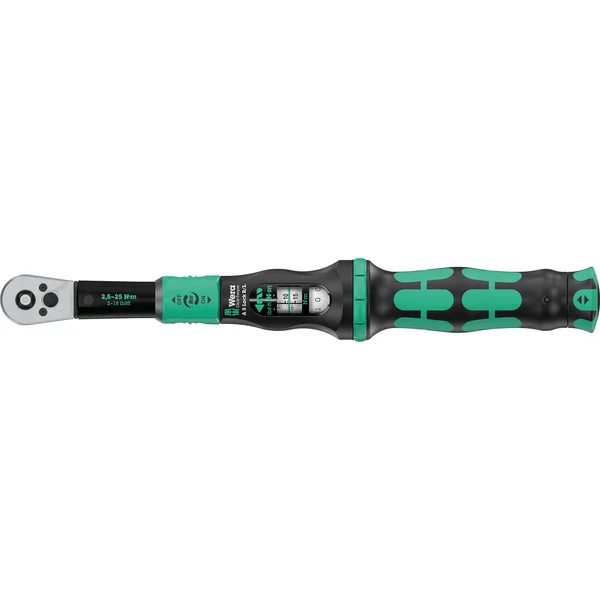 Wera Drehmomentschlüssel mit Durchsteckvierkant Click-Torque Lock A 5 R/L (schwarz/grün, Abtrieb 1/4", 2,5 bis 25Nm)