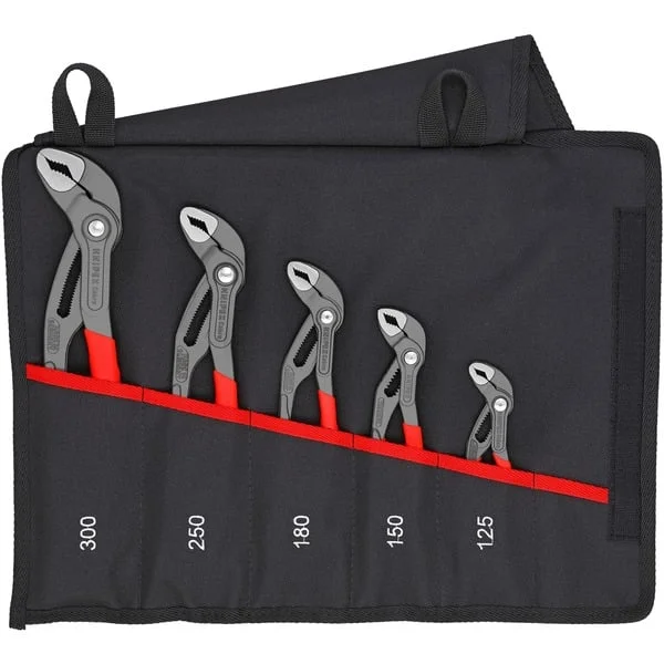 KNIPEX Cobra Zangen-Set, 5-teilig (rot, gezahnte Griffflächen, integrierter Klemmschutz)