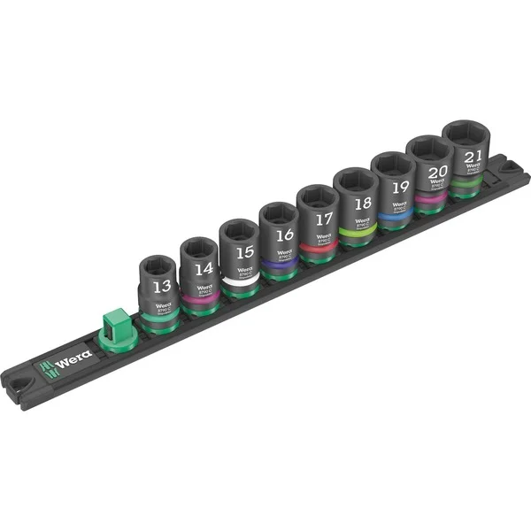 Wera Nuss-Magnetleiste C Impaktor 1 Steckschlüsseleinsatz-Satz 1/2" (schwarz/grün, 9‑teilig, für Schlagschrauber)