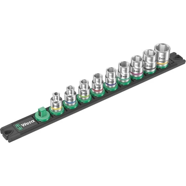 Wera Nuss-Magnetleiste B Imperial 1 Steckschlüsseleinsatz-Satz 3/8", zöllig (schwarz/grün, 9‑teilig)