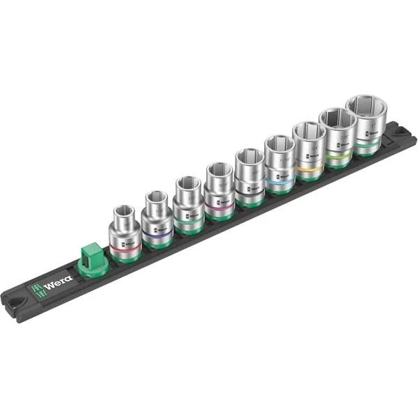 Wera Nuss-Magnetleiste C Imperial 1 Steckschlüsseleinsatz-Satz 1/2", zöllig (schwarz/grün, 9‑teilig)