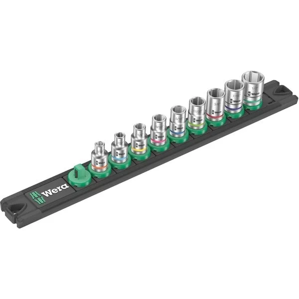 Wera Nuss-Magnetleiste A Imperial 1 Steckschlüsseleinsatz-Satz 1/4", zöllig (schwarz/grün, 9‑teilig)