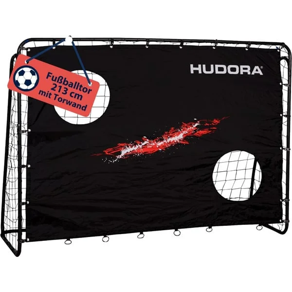 HUDORA Fußballtor Trainer mit Torwand (schwarz, Motiv Goal)