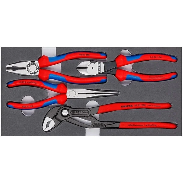 KNIPEX Zangen-Set "Basic" 002001V15, 4-teilig (präzise zugeschnittene Schaumstoffeinlage)