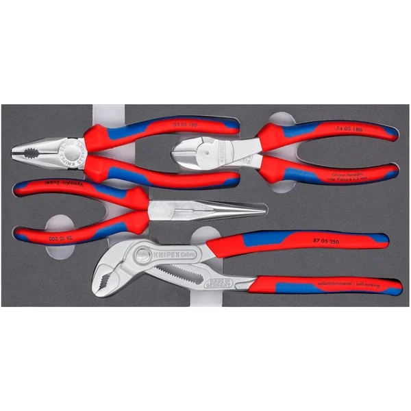 KNIPEX Zangen-Set "Basic Chrom" 002001V17, 4-teilig (präzise zugeschnittene Schaumstoffeinlage)