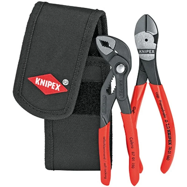 KNIPEX Mini-Zangenset 002072V02, 2-teilig, Zangen-Set (rot/schwarz, in Werkzeug-Gürteltasche)