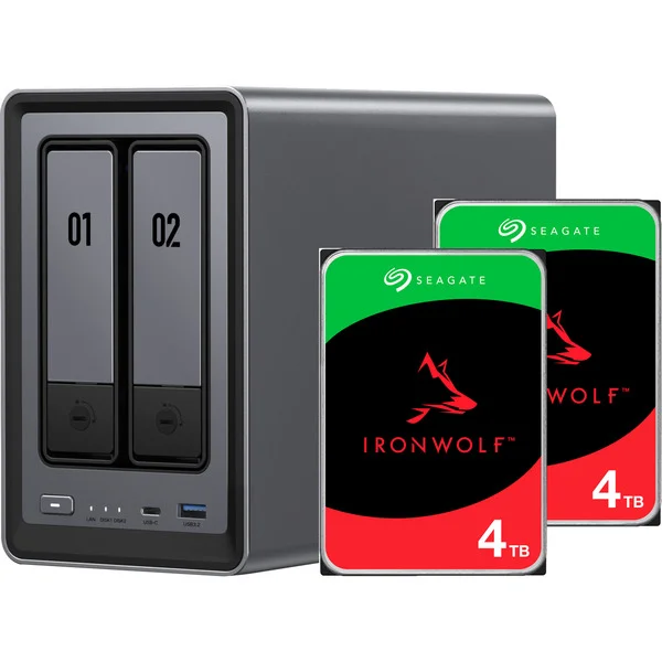 UGREEN DXP2800 + 2x 4 TB Seagate IronWolf HDD Bundle, NAS