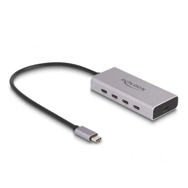 DeLOCK DeLock USB 10 Gbps USB Type-C Hub mit 4 x USB Type-C + 1 x USB Type-C PD 85 Watt, USB-Hub (grau)