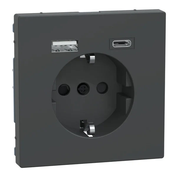 Merten Schutzkontakt Steckdose mit USB Ladegerät Typ MEG2367-6034, Unterputz, 16 Ampere, 250 Volt (anthrazit, Retail)