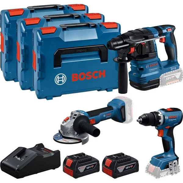 Bosch Professional 18V Profi Set, GBH 18V-22 + GSR 18V-65 + GWS 18V-8 Professional, Werkzeug-Set (blau, 2x Li-Ion Akku 5,0Ah, in 3 L-BOXXen)