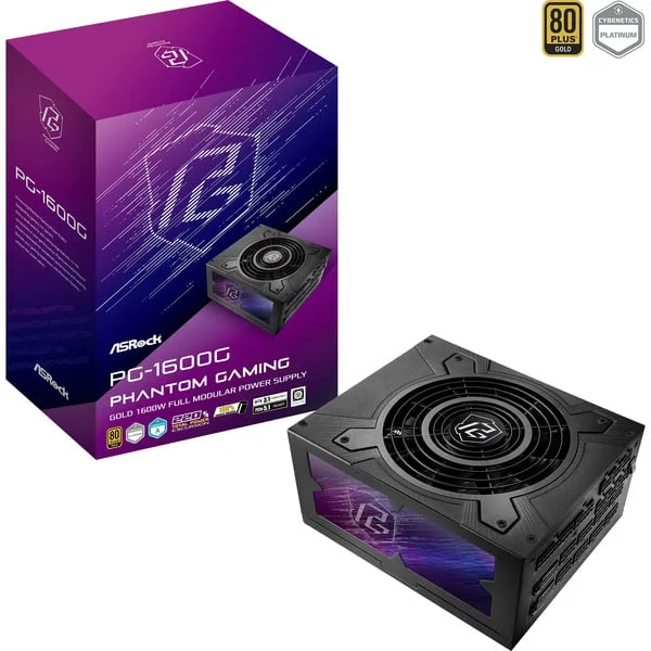ASRock Phantom Gaming PG-1600G 1600W Gold, PC-Netzteil (schwarz, 2x 12-Pin High Power GPU, 8x PCIe, Kabelmanagement, 1600 Watt)