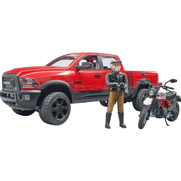 bruder 02502 RAM 2500 Power Wagon mit Ducati Desert Sled und Fahrer, Modellfahrzeug