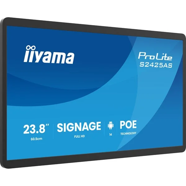 iiyama ProLite S2425AS-B1P, Public Display (schwarz (matt), FullHD, IPS, POE, HDMI, USB)
