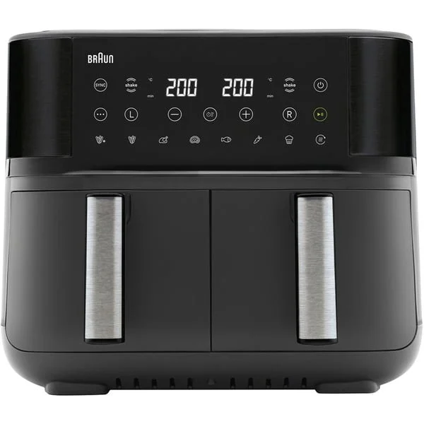 Braun Heißluftfritteuse TwinCook 3, TD 3030I (schwarz (matt), 2.850 Watt, 2 Körbe je 4 Liter)