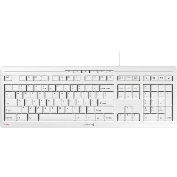 CHERRY STREAM KEYBOARD, Tastatur (weiß/grau, US-Layout, Cherry SX-Scherentechnologie)