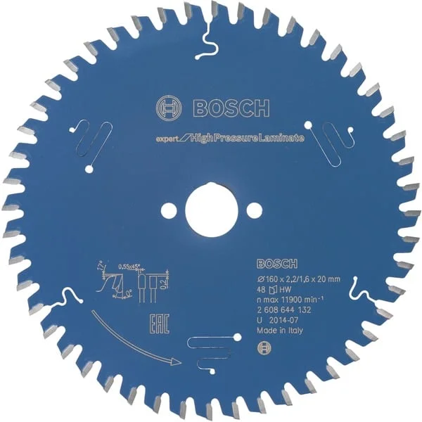 Bosch Professional EXPERT High Pressure Laminate Kreissägeblatt, Ø 160mm, 48Z (Bohrung 20mm, für Handkreissägen)