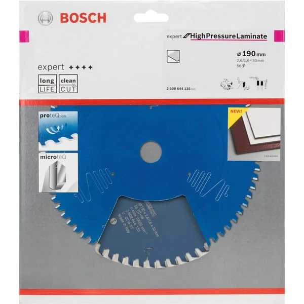 Bosch Professional EXPERT High Pressure Laminate Kreissägeblatt, Ø 190mm, 56Z (Bohrung 30mm, für Handkreissägen)