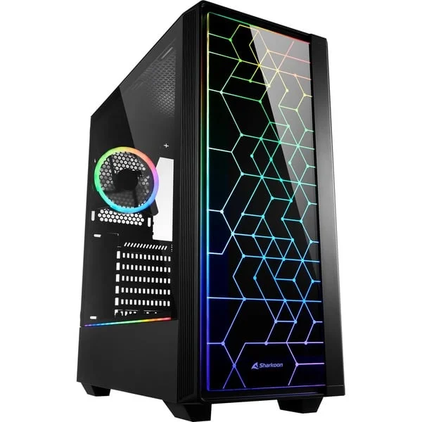 Sharkoon RGB LIT 100, Tower-Gehäuse (schwarz, Front und Seitenteil aus gehärtetem Glas)