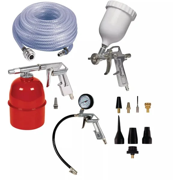 EINHELL Druckluft-Zubehörset, 13-teilig, Ausblas-Werkzeug (inkl. Reifenfüllgerät, Farbspritzpistole, Sandstrahlpistole)