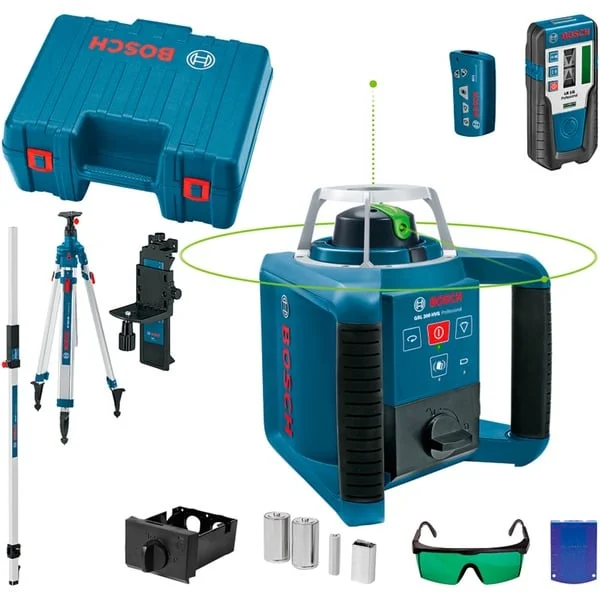 Bosch Professional Rotationslaser GRL 300 HVG Professional, mit Baustativ (blau, Koffer, grüne Laserlinie)