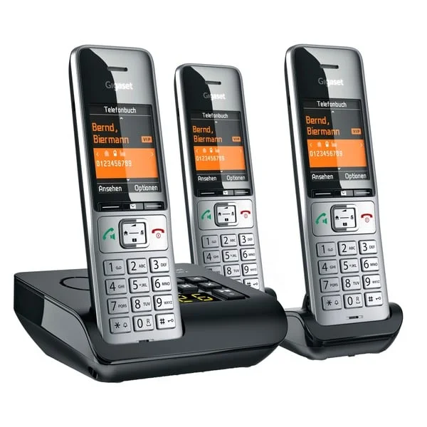 Gigaset COMFORT 500A Trio, analoges Telefon (silber/schwarz, 3 Mobilteile)