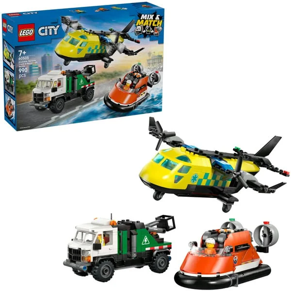 LEGO 60505 City Kombinationsset mit Flugzeug, Wartungsfahrzeug und Luftkissenboot, Konstruktionsspielzeug