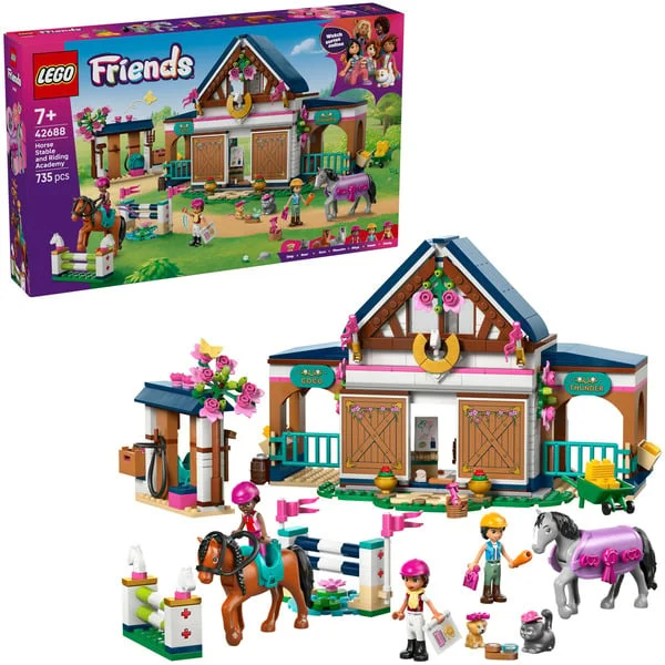 LEGO 42688 Friends Pferdestall und Reitschule, Konstruktionsspielzeug