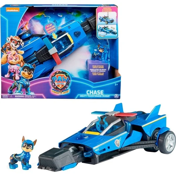 Spin Master Paw Patrol: Der Mighty Kinofilm, Chases Deluxe Superhelden-Raketenfahrzeug, Spielfahrzeug (blau/schwarz, inkl. Chase Figur)