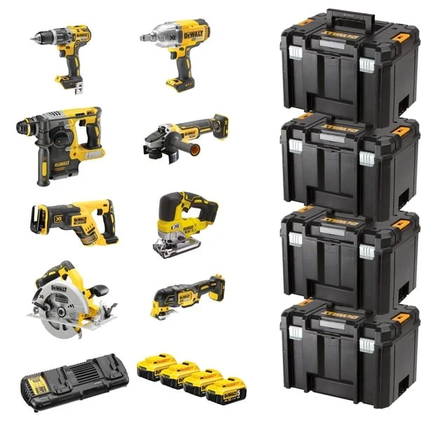 DEWALT Akku-Kombopack DCK865P4T, 18Volt, Schlagbohrschrauber (gelb/schwarz, 8 Akku-Maschinen, 4x Li-Ionen XR Akku 5,0Ah)