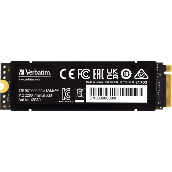 Verbatim Vi7000G 4 TB, SSD (schwarz, PCIe 4.0 x4, NVMe, M.2 2280, Kühlkörper)