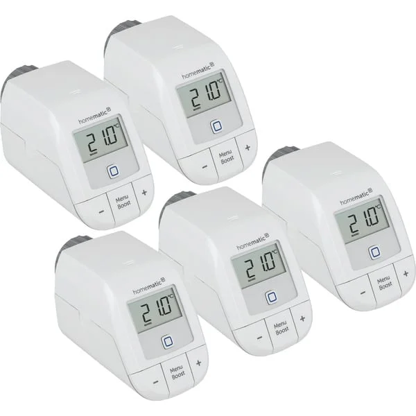 Homematic IP Smart Home Heizkörperthermostat Basic (HmIP-eTRV-B-2), Heizungsthermostat (weiß, 5er Set)