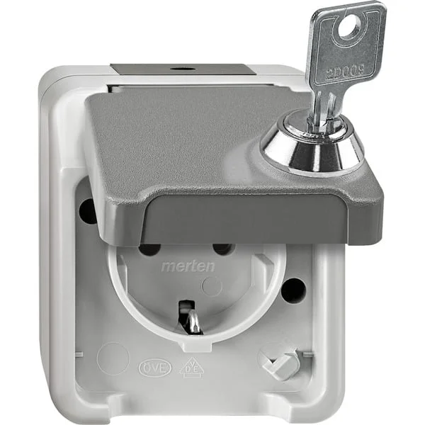 Merten Schutzkontakt-Steckdose Schuko, Aufputz, mit Schraubklemmen, IP44, 16 Ampere, 250 Volt (hellgrau, Retail)