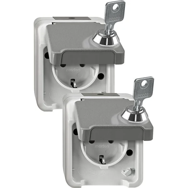 Merten Schutzkontakt-Steckdose Schuko Aufputz mit Schraubklemmen, IP44, 16 Ampere, 250 Volt (hellgrau, Retail)