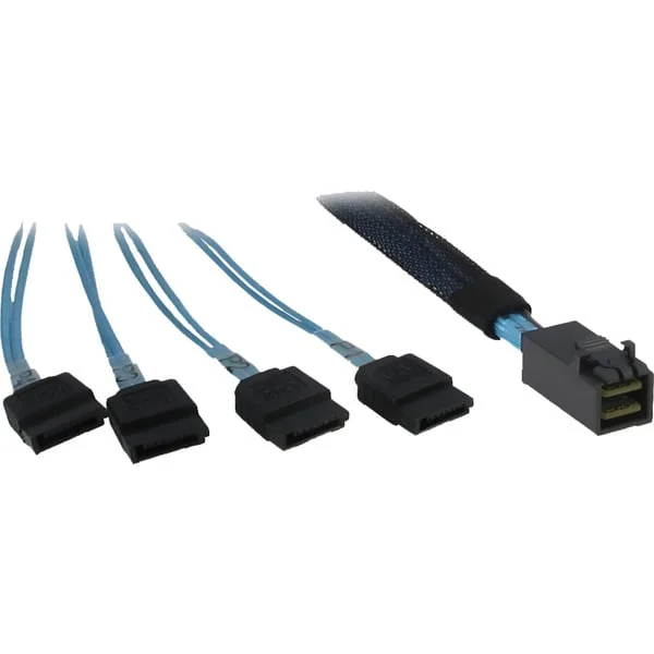 Inter-Tech Kabel SFF 8643 > 4x SATA (schwarz/blau, 0,7 Meter, Crossover)