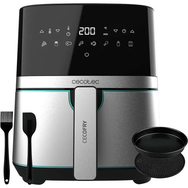 Cecotec Heißluftfritteuse CecoFry Full InoxBlack 5500 Pro, mit Zubehör (schwarz/edelstahl, 1.700 Watt, Korb 5,5 Liter, mit Silikon-Zubehörpaket)