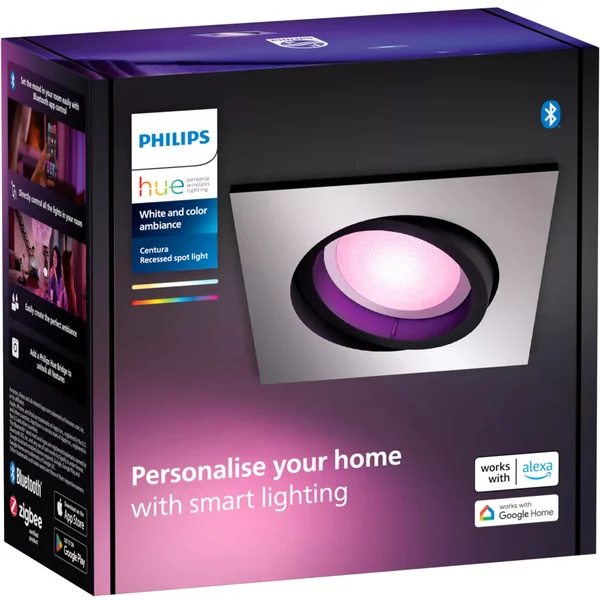 Philips HUE White & Color Ambiance Centura Einbauspot, LED-Leuchte (silber, eckig)