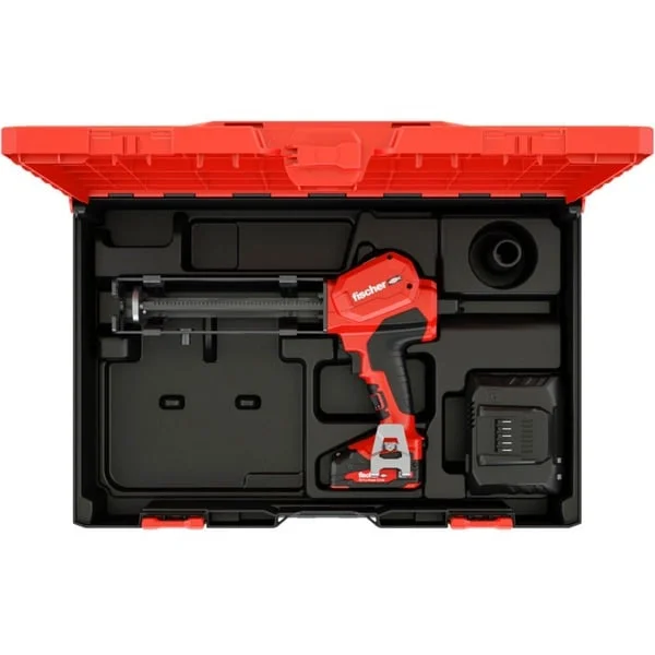fischer Akku-Auspressgerät FIS DB S Pro, 18Volt, Kartuschenpistole (rot/schwarz, Li-Ionen Akku 2,0Ah)