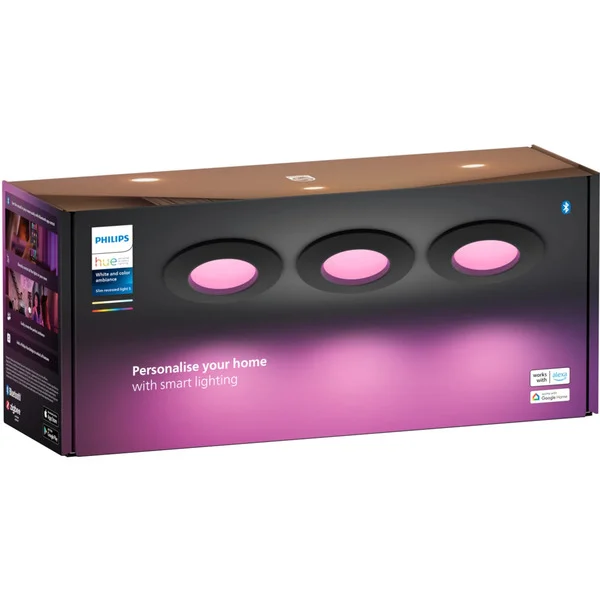 Philips HUE White & Color Ambiance Slim Einbauleuchte 90 mm, LED-Leuchte (schwarz, 3er-Pack)