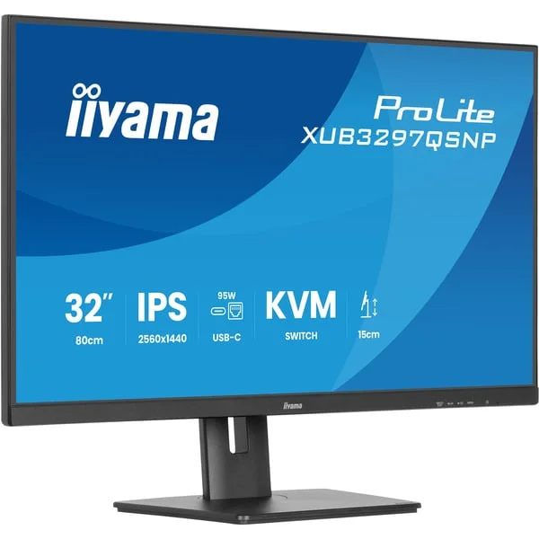iiyama ProLite XUB3297QSNP-B1, LED-Monitor (80 cm (32 Zoll), schwarz (matt), WQHD, IPS, USB-C-Dock, KVM-Switch, RJ45, 100Hz Panel)