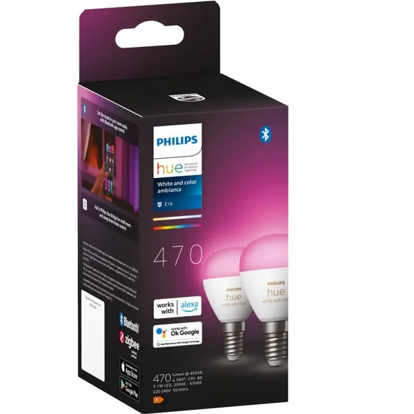 Philips HUE White & Color Ambiance E14 Tropfenform Doppelpack 470 lm, LED-Lampe (ersetzt)
