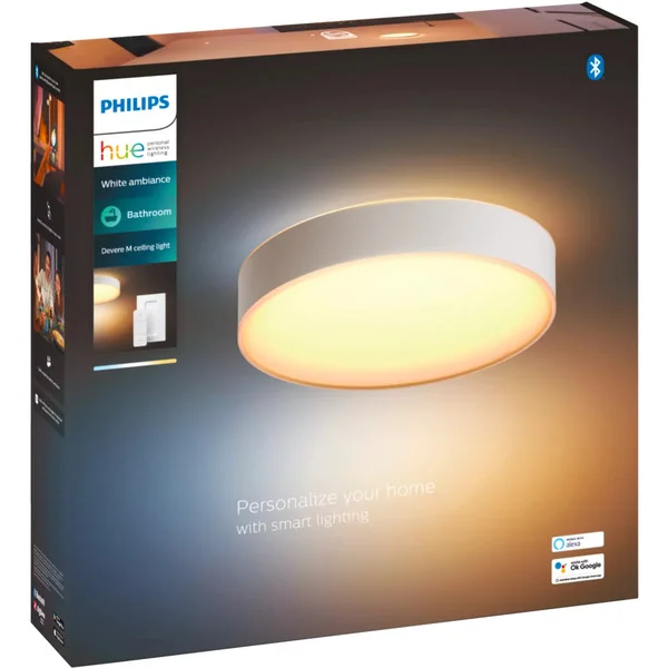 Philips HUE White Ambiance Devere Deckenleuchte M, LED-Leuchte (silber, inkl. Dimmschalter)