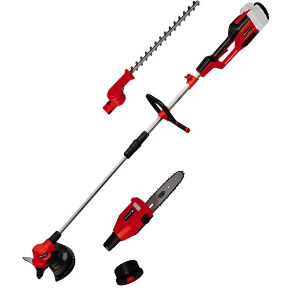 EINHELL Akku-Multifunktions-Werkzeug GE-LM 36/4in1 Li-Solo, 36Volt (2x18V), Rasentrimmer (rot/schwarz, ohne Akku und Ladegerät, 4in1: Motorsense, Heckenschere, Hochentaster)
